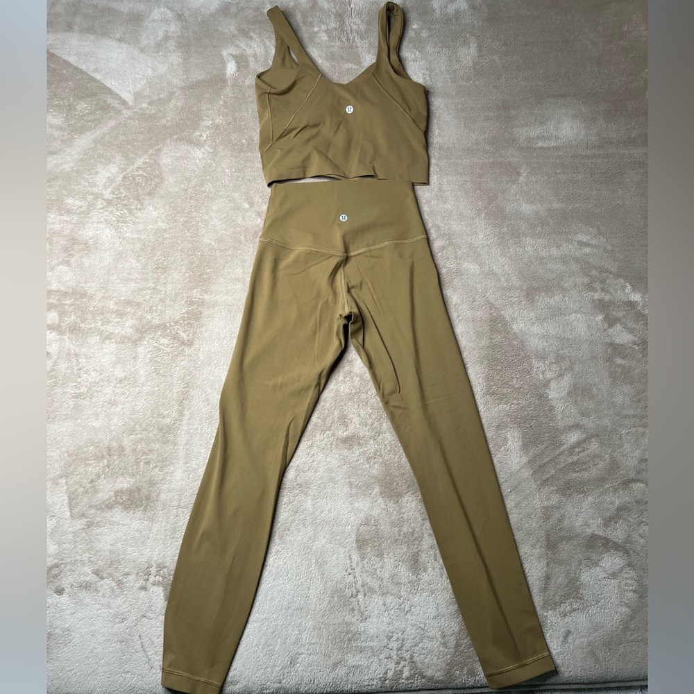 lululemon athletica Olive High-Waist Leggings with Matching Crop Tank